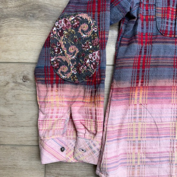 Aratta Silent Journey Flannel Shirt Jacket Patched Boho Grunge Ombre Bohemian - Picture 5 of 14